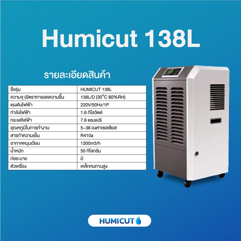 HUMICUT เครื่องลดความชื้นอุตสาหกรรม รุ่น Humicut 138L สีดำ HUMICUT เครื่องลดความชื้นอุตสาหกรรม รุ่น Humicut 138L สีดำ